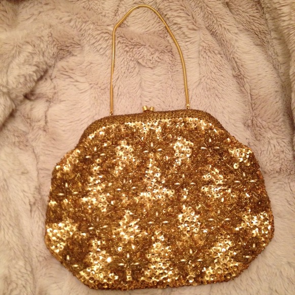 Vintage Gold Sequin and Beaded Clutch