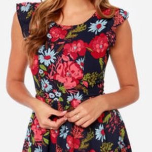 Navy Blue Floral Print Dress 👗