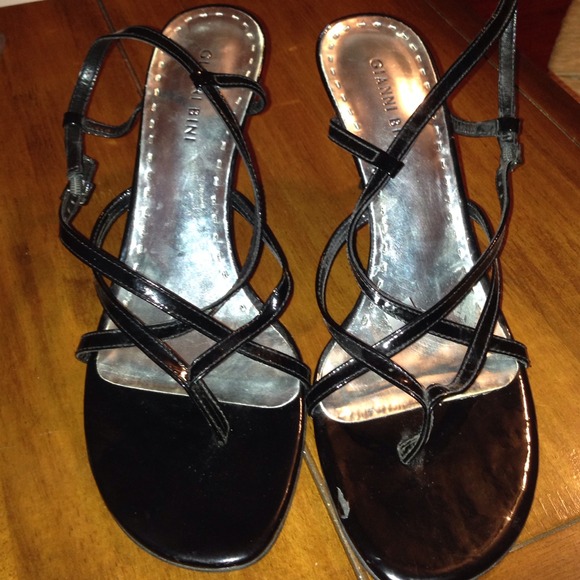 Lovely black patent leather strappy heels