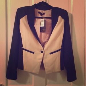 Light pink/ beige and black tuxedo style blazer