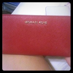 SOLD!Michael kors saffiano intr stripe snap wallet