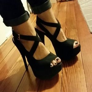Black suede pumps