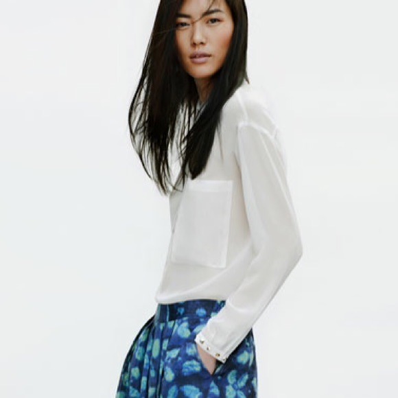 Zara Basic sheer blouse with studded cuffs