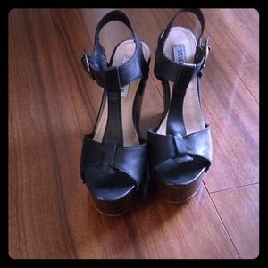Black Steve Madden wooden wedges