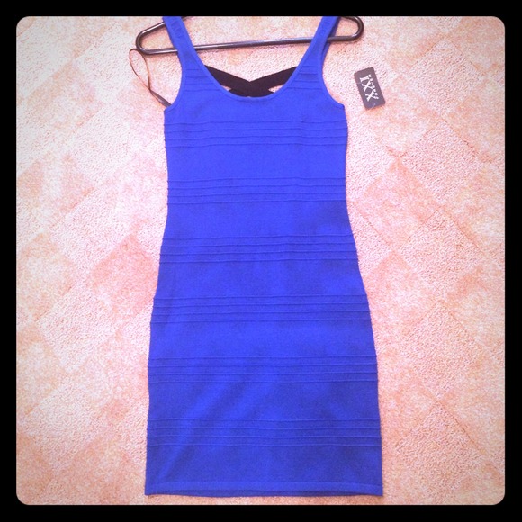 Cobalt blue dress with black strappy back