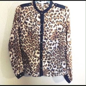 Leopard print long sleeve blouse