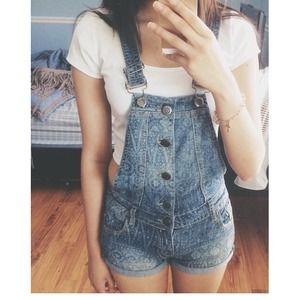 Denim Jumper Overalls (floral-aztec/tribal print)