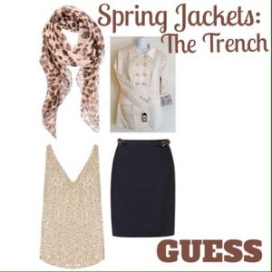 👀NEW ITEM GUESS Khaki Roll Sleeve Trench