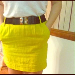 Olive light green pencil skirt studded belt