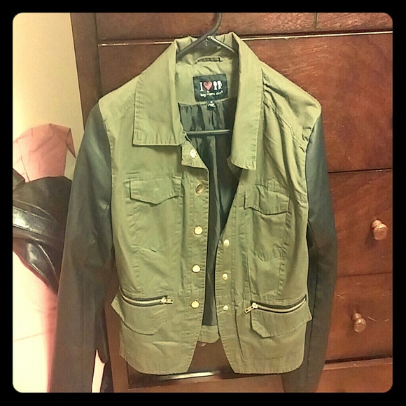 Green/black faux leather edgy jacket.