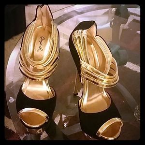 Suede Black and Gold Sexy Heels