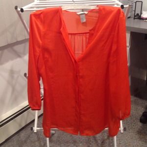 H&M Tops - Orange Chiffon Button Down! H&M Tops - Orange Chiffon Button Down!