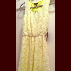 Canary & white lace overlay