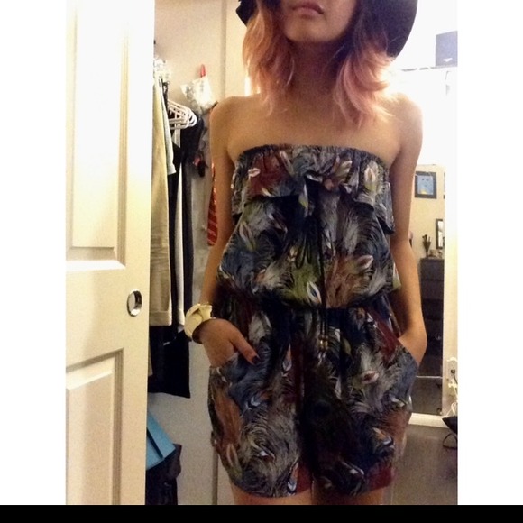 Peacock feather print romper