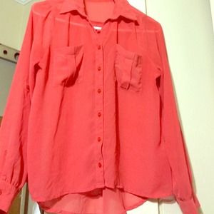 Orange/Pink blouse that is high low and button up