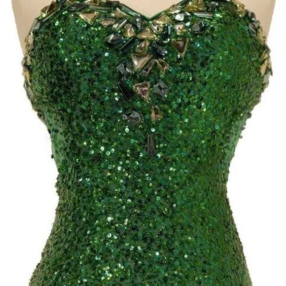 Green strapless crystal dress