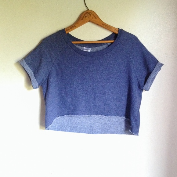 SOLD! BDG | Navy Blue Raw Edge Crop Top Pullover - Picture 3 of 4