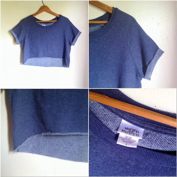 SOLD! BDG | Navy Blue Raw Edge Crop Top Pullover - Picture 4 of 4