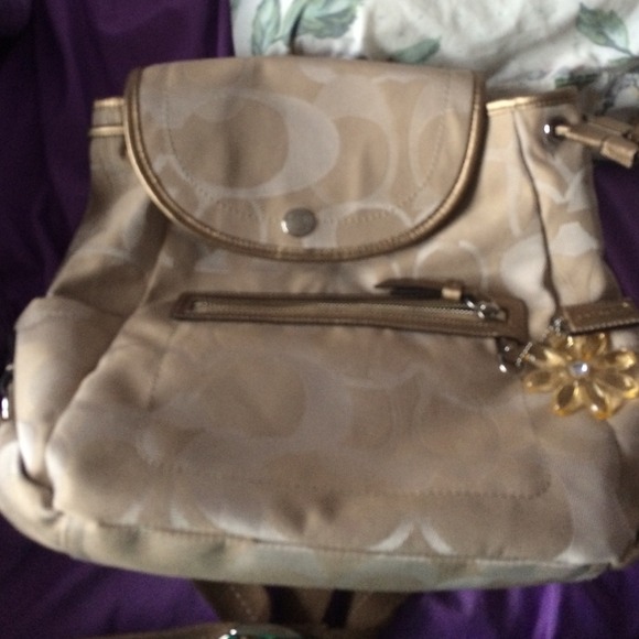 champagne colored coach backpack