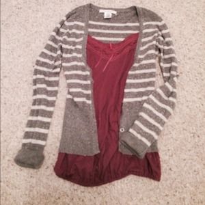 Striped cardigan with purple embellished tank