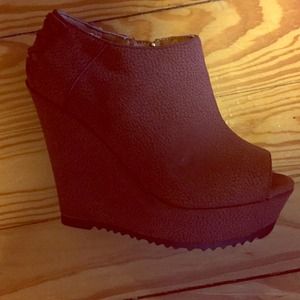 Brown open toe booties