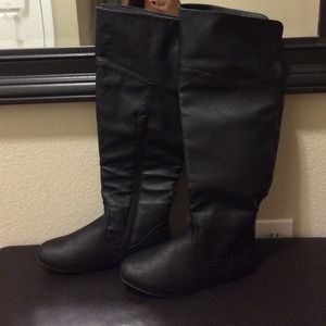 Black knee high flat boots