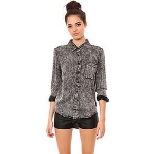 Black Acid Wash Button Down Shirt