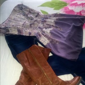 Lavender Floral Print 100% Silk Tunic