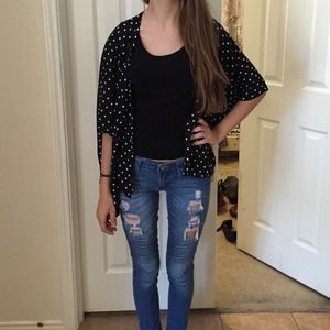 Black kimono with white polka dots