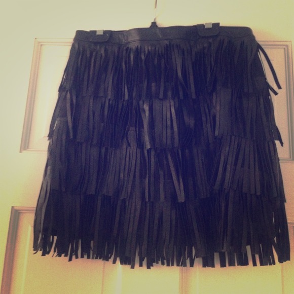 Zara leather fringe mini skirt