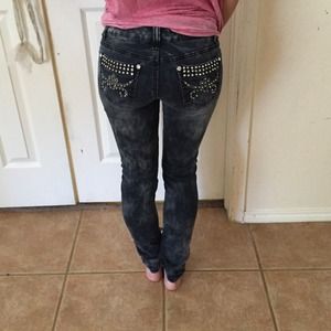 Dark acid wash skinny jeans