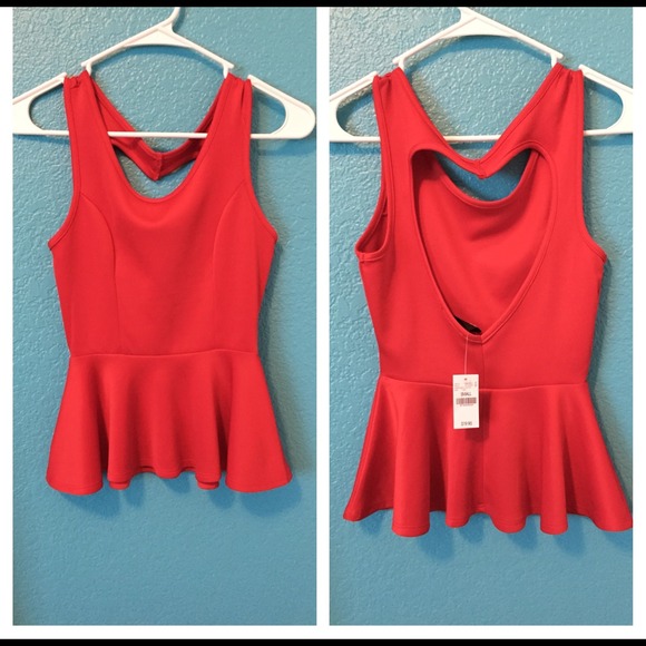 Red Peplum Top w/ Heart Cutout
