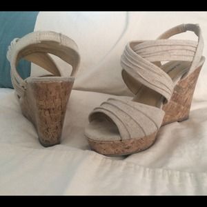 City Classified Dark Beige Linen Wedge Sandal