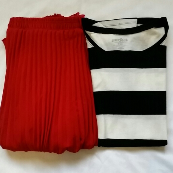 Red pleated skirt