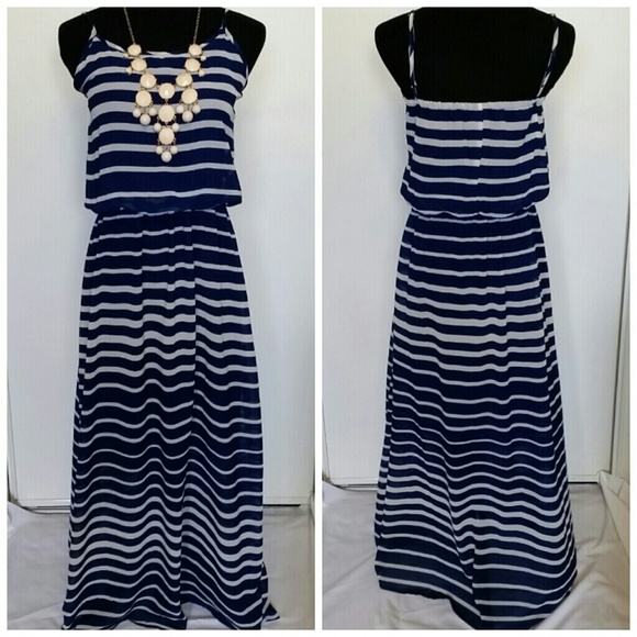 Navy blue/white stripe maxi dress