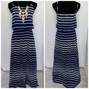 Navy blue/white stripe maxi dress