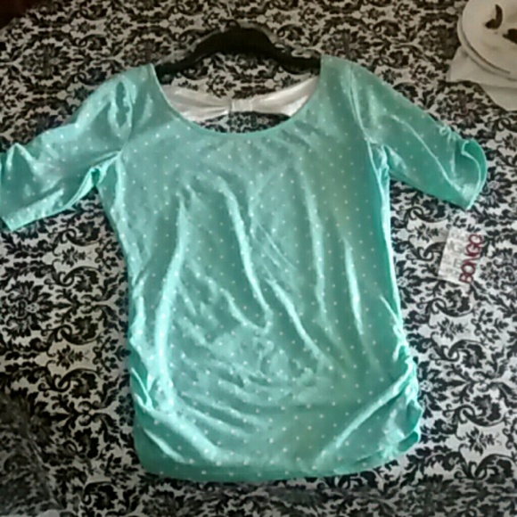 FIRM PRICE ✂️ Polka Dotted Bow Back Blue Green Top - Picture 2 of 3