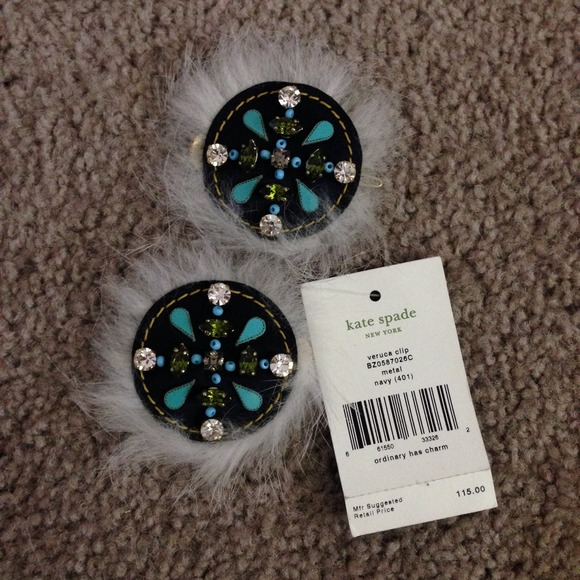 Kate Spade Mink and Rhinestone Veruca Clips