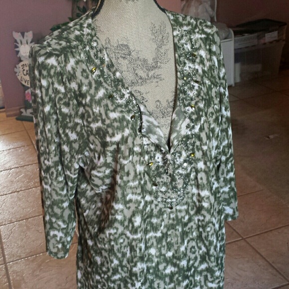 Olive Green Print Top