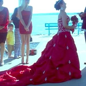 Red wedding/prom dress with silver embroidery