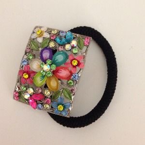 Floral jeweled hair tie