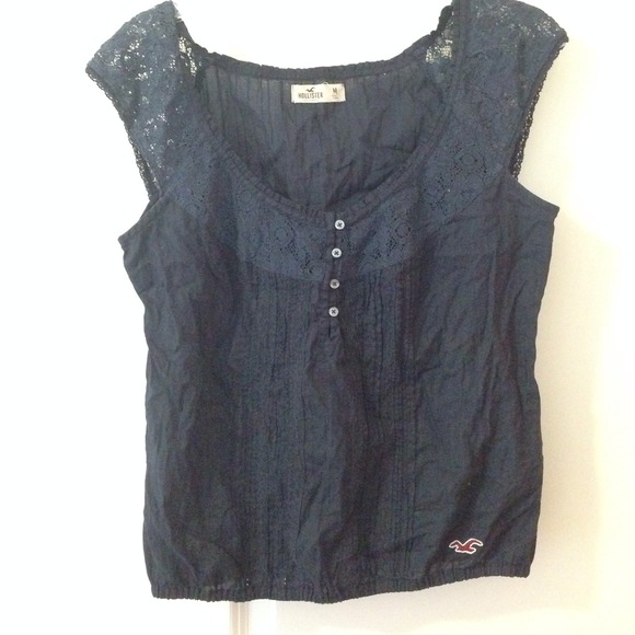 Hollister navy blue dressy crop top