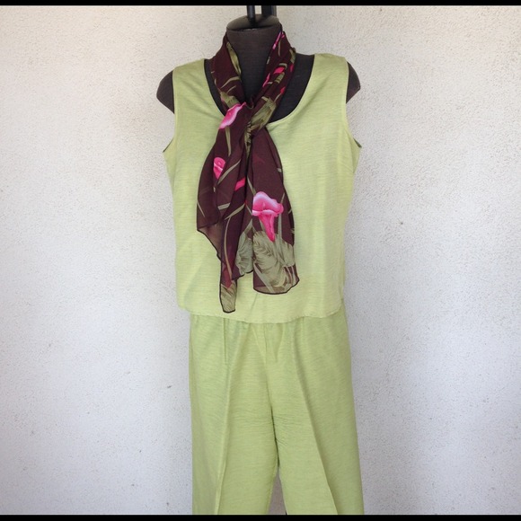 DRESSBARN green Silk Pantsuit, Sz PL