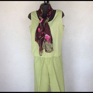 DRESSBARN green Silk Pantsuit, Sz PL