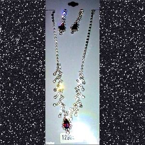 Ruby red teardrop necklace and earrings