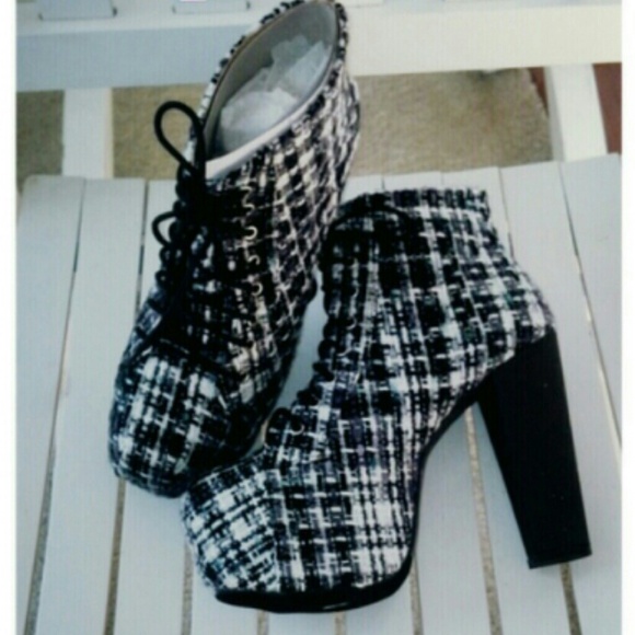 Black and white platform booties