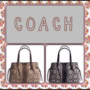 Bundled Coach Signature Stripe Drawstring Carryall