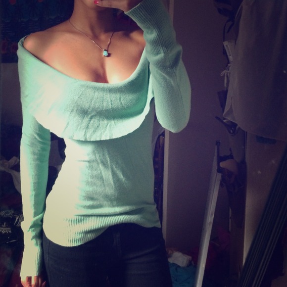 Frenchi Sweaters - 🚫🚫sold🚫🚫Sea foam green shoulderless sweater