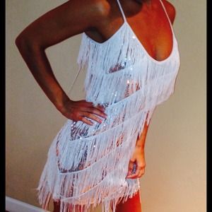 🔴SOLD! White Tassel Fringe Dress Sequins Flapper