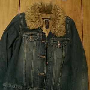 A&F faux fur insulated jean jacket. Like new!